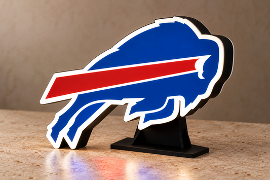 Buffalo Bills LED lightbox on desktop stand, angled view