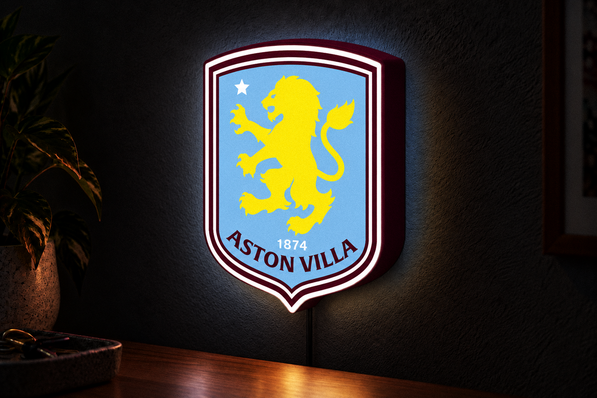 Aston Villa illuminated football crest wall light on dark textured wall
