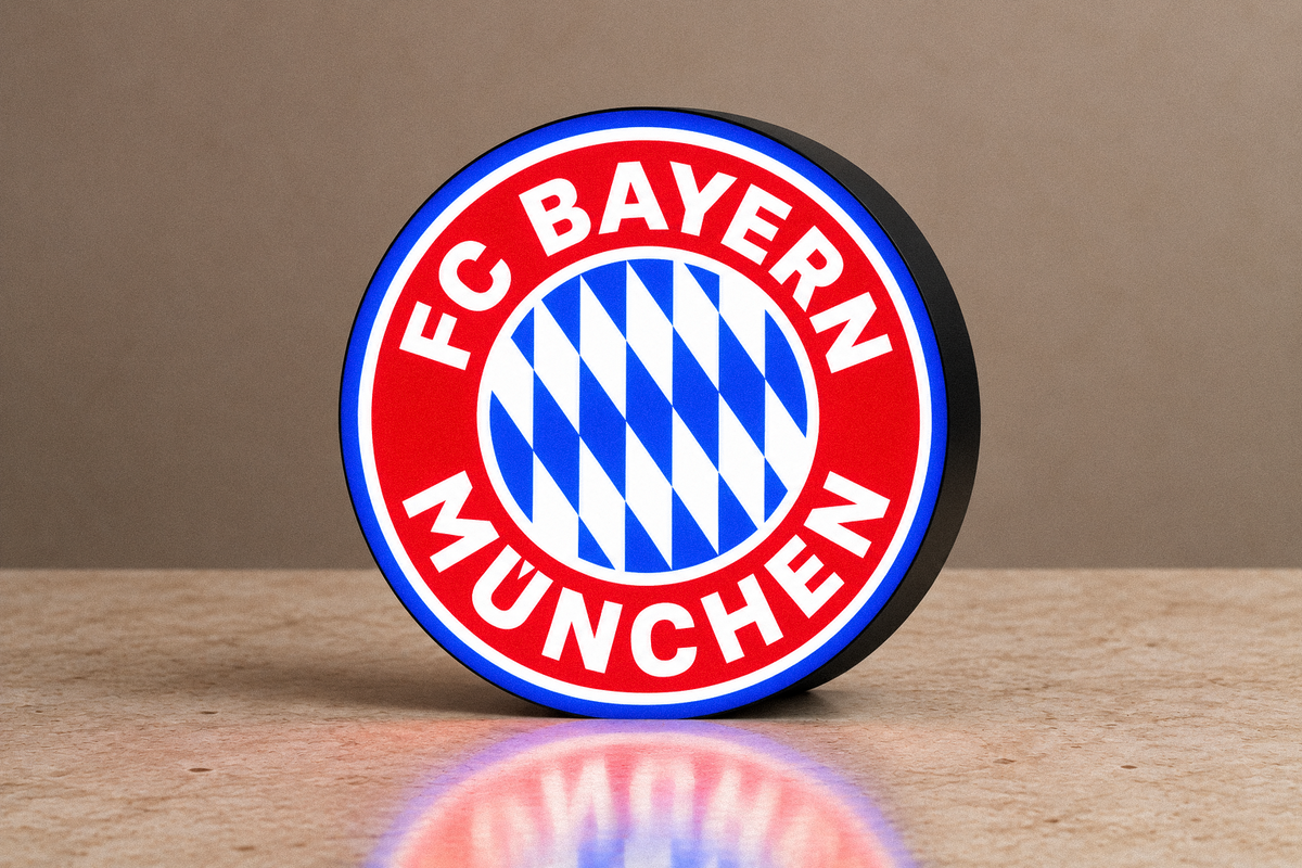 Bayern Munich circular LED lightbox front view on a light tabletop