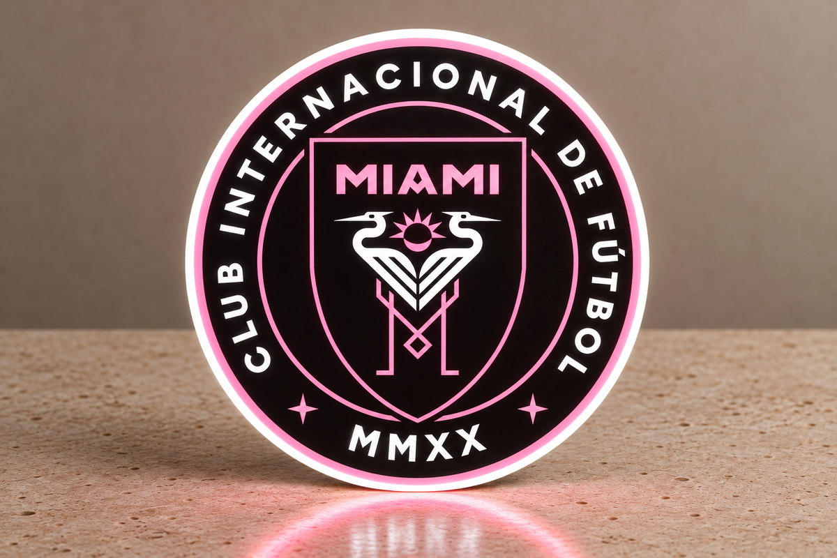 Inter Miami CF pink and black illuminated circular MLS LED lightbox front view