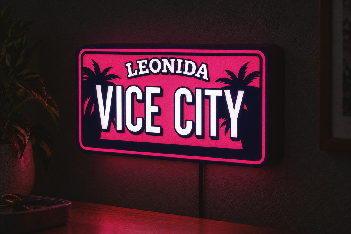 GTA VI Vice City LED Lightbox – Leonida Neon Pink Gaming Wall Sign