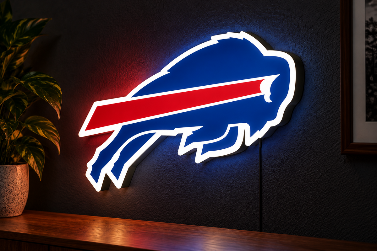 Buffalo Bills illuminated wall lightbox on dark wall