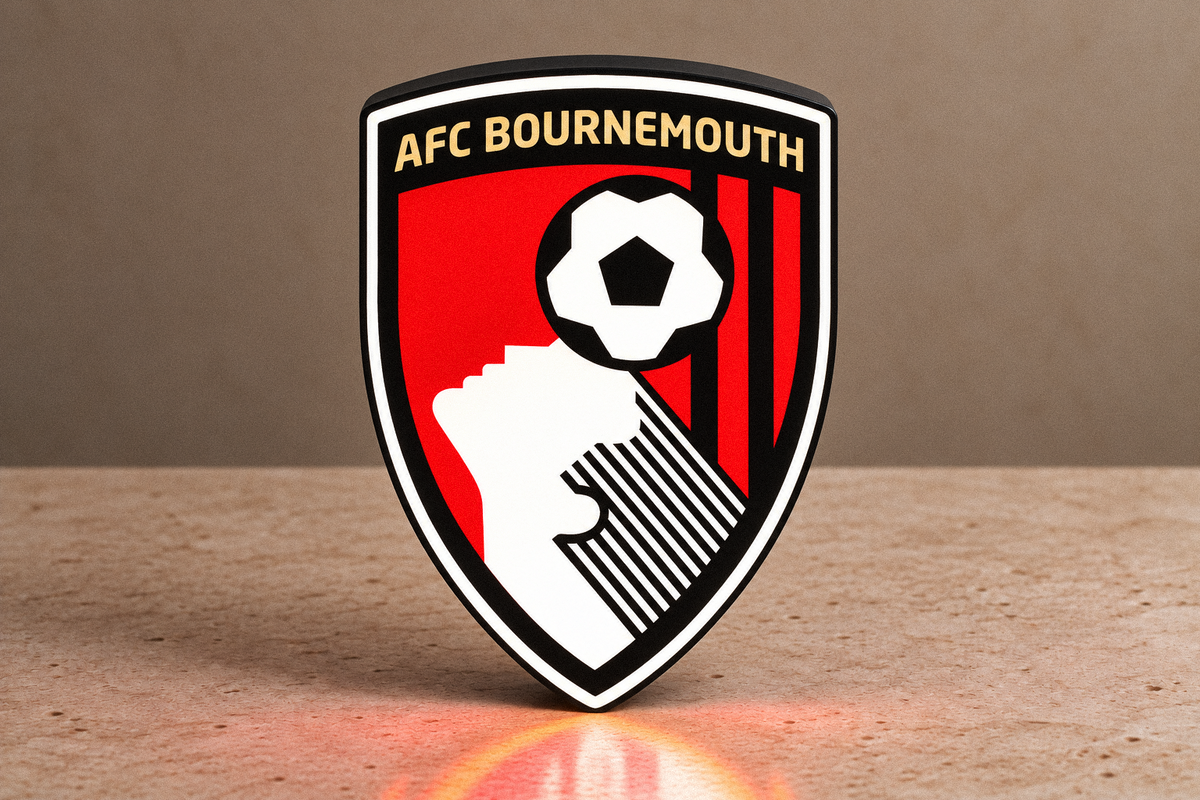 AFC Bournemouth red and black football crest LED lightbox front view