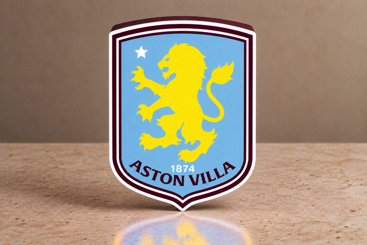 Front view of Aston Villa lion crest LED lightbox