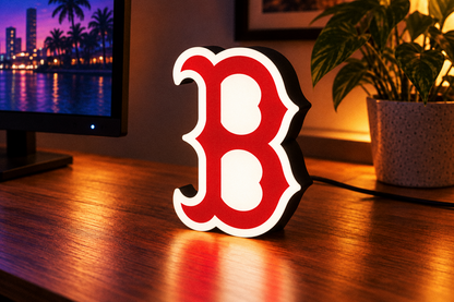 Boston Red Sox illuminated LED lightbox on gaming desk