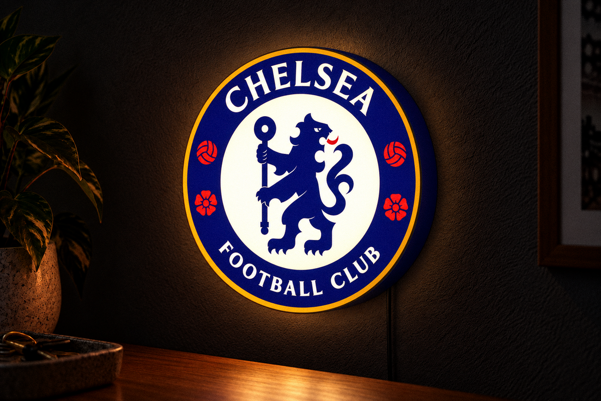 Chelsea LED lightbox glowing on dark wall