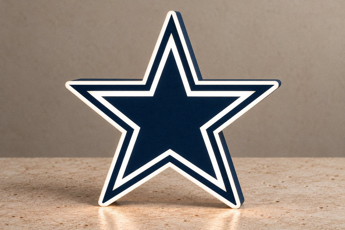 Dallas Cowboys dark navy star LED lightbox front view with illuminated white outline
