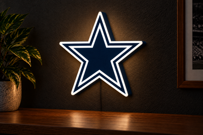 Dallas Cowboys illuminated star NFL wall lightbox on a dark wall