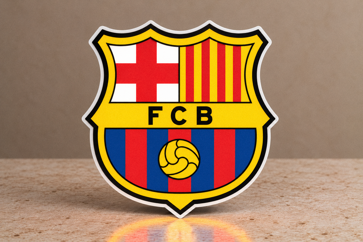 FC Barcelona colorful football crest LED lightbox straight-on tabletop view