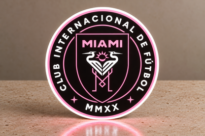 Inter Miami CF pink and black illuminated circular MLS LED lightbox front view