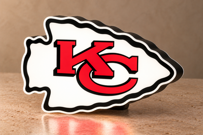 Kansas City Chiefs arrowhead LED lightbox angled side view displaying dimensional thickness