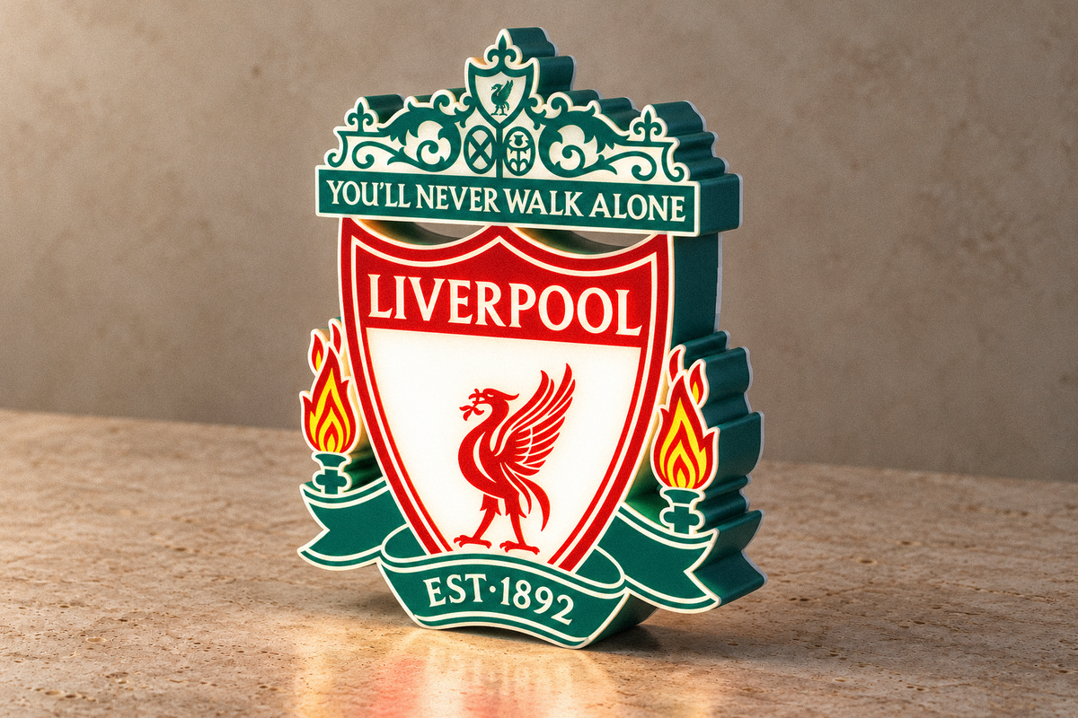Liverpool FC LED lightbox angled view showing housing depth