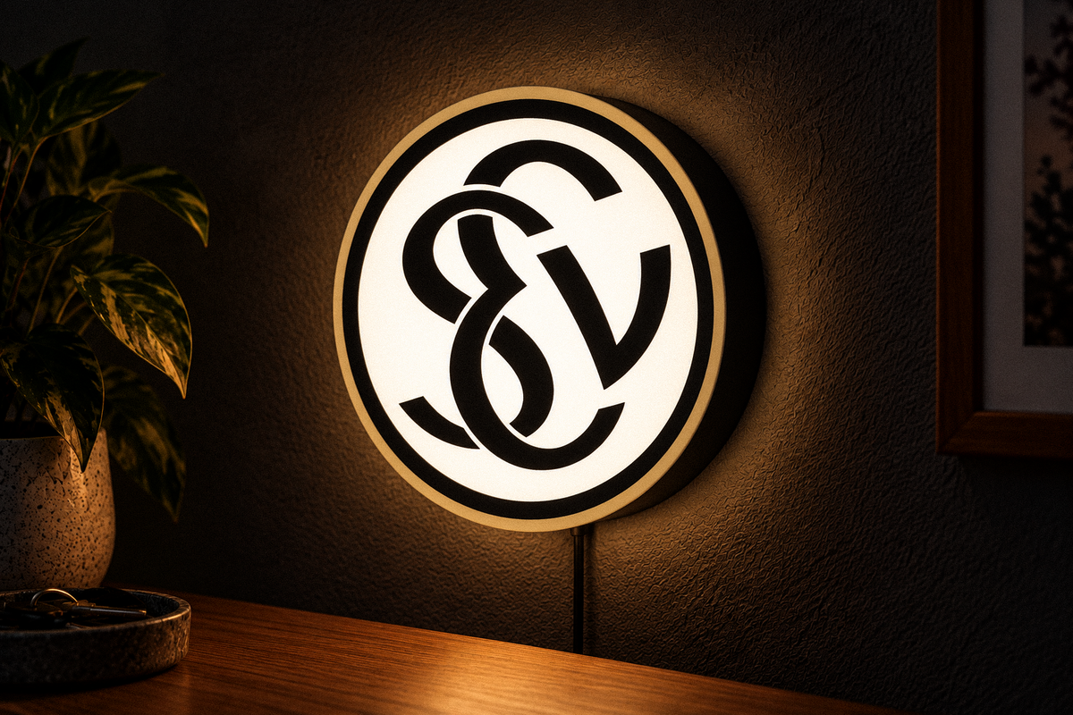SV Elversberg LED football lightbox glowing on dark wall