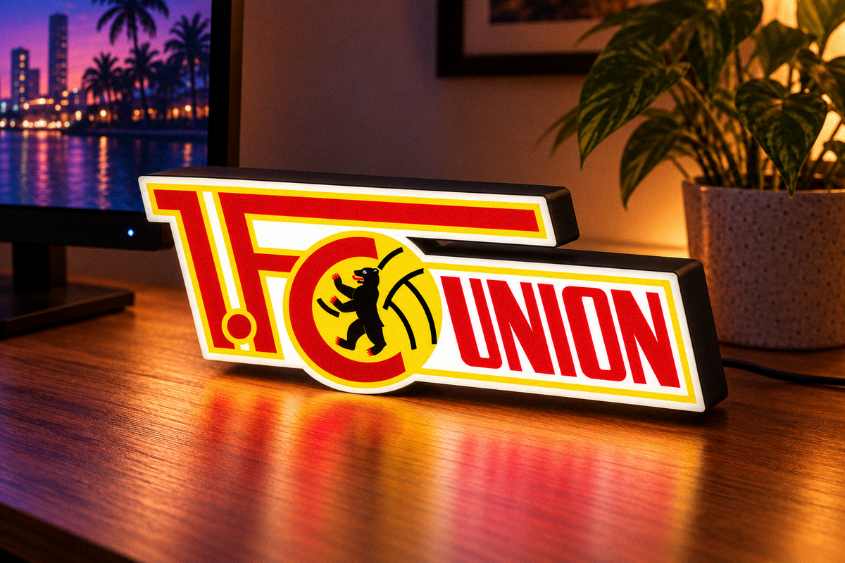 Union Berlin LED lightbox displayed on a gaming desk