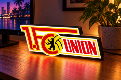 Union Berlin LED lightbox displayed on a gaming desk